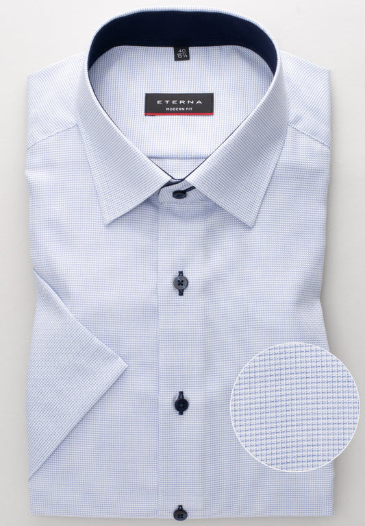 ETERNA KURZARM HEMD MODERN FIT STRUKTUR HELLBLAU