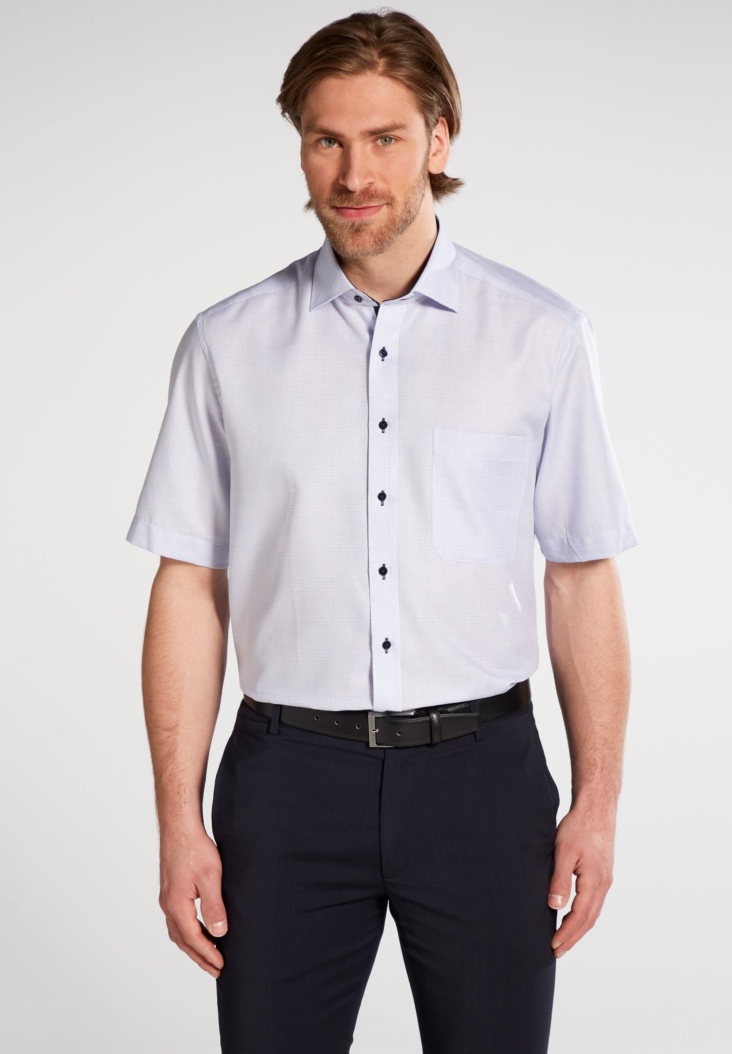 ETERNA KURZARM HEMD COMFORT FIT STRUKTUR HELLBLAU