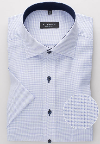 ETERNA KURZARM HEMD COMFORT FIT STRUKTUR HELLBLAU